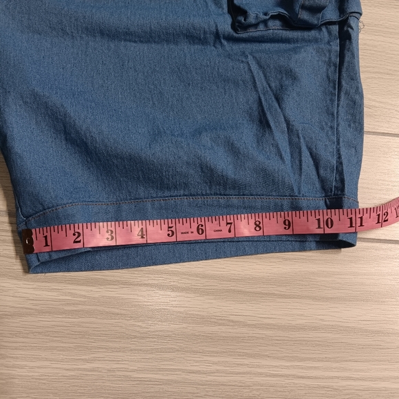 Casual Pocket Stretch Denim Plus Size Short Sleeve Crop Top Shorts Two-Piece - Picture 10 of 15